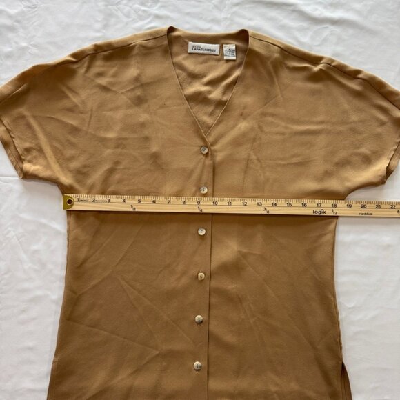 Dana Buchman 100% Silk Blouse Tan Camel Brown Dolman Sleeve Top - Picture 8 of 10